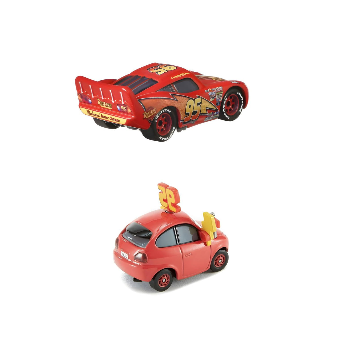 Dúo de miniaturas Disney Pixar Cars con Rayo McQueen rojo y Maddy McGear