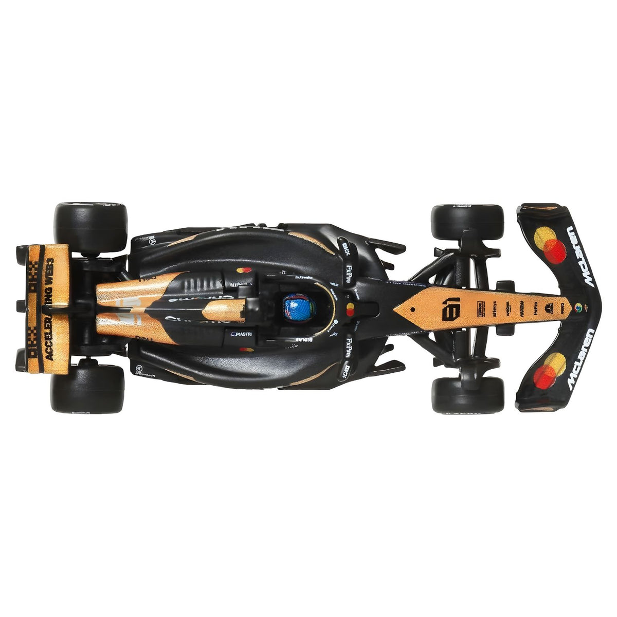 Hot Wheels Fórmula 1 McLaren MCL38 de Oscar Piastri, miniatura de competición para exposición con decoración McLaren.