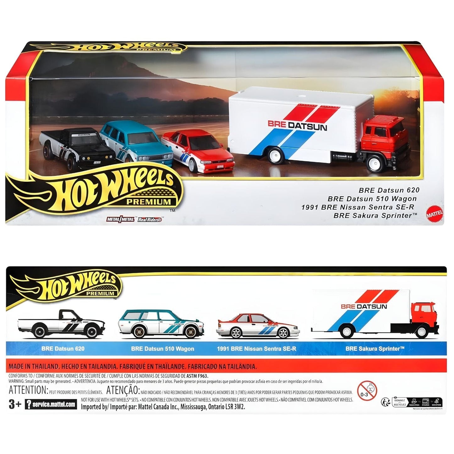 Hot Wheels Premium Car Culture Team Transport conjunto Team Transport com camião e carros de corrida BRE Datsun