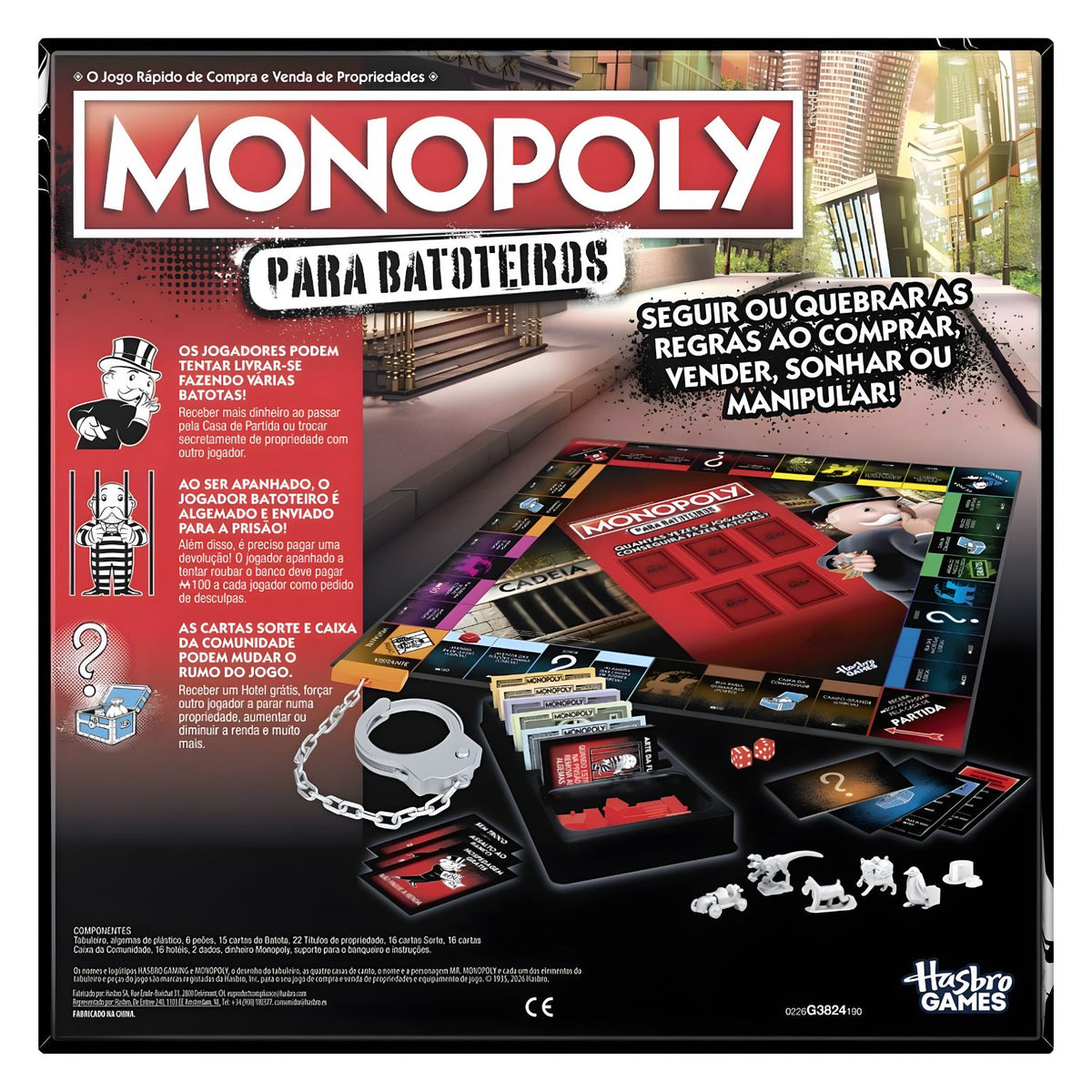 Monopoly Edición Tramposos de Hasbro, detalle gráfico del embalaje del juego