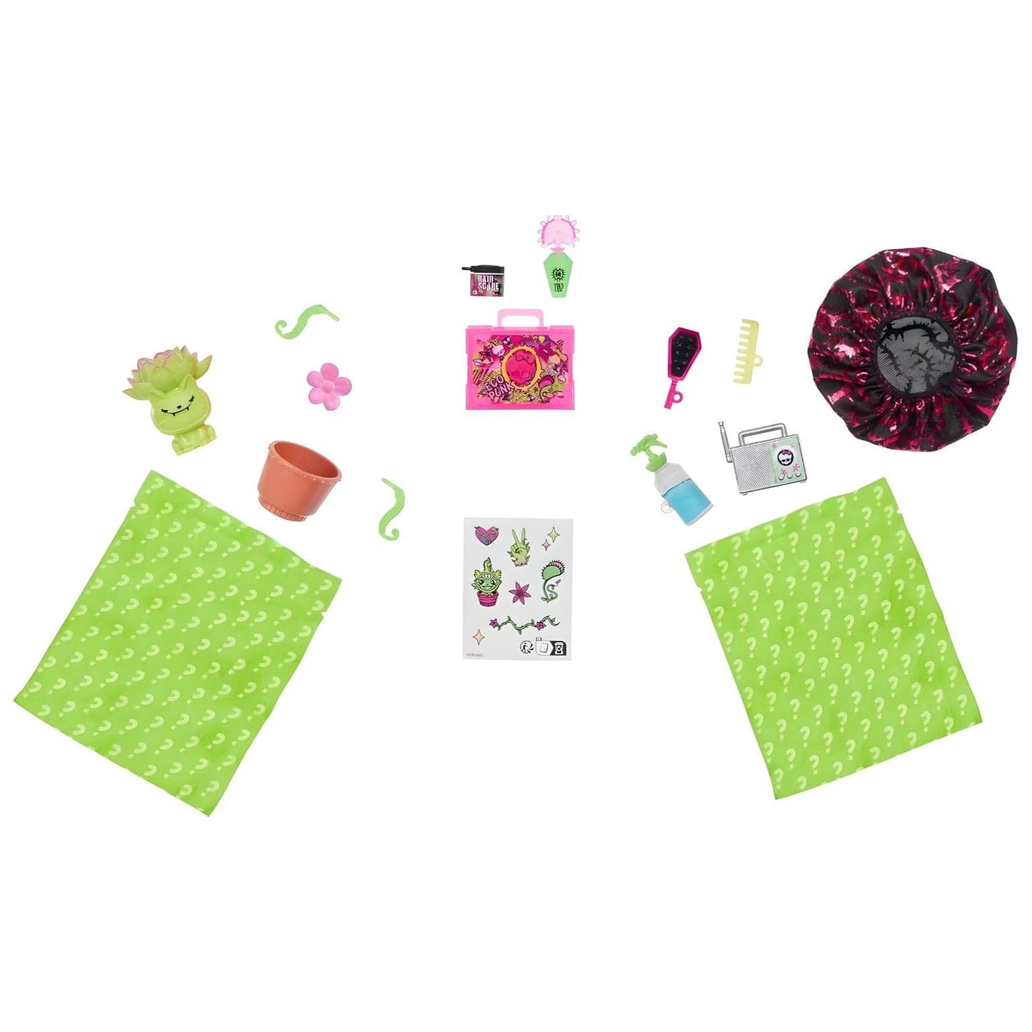 Boneca Monster High Self-Scare Secrets Venus McFlytrap com cabelo rosa, pele verde e acessórios de autocuidado