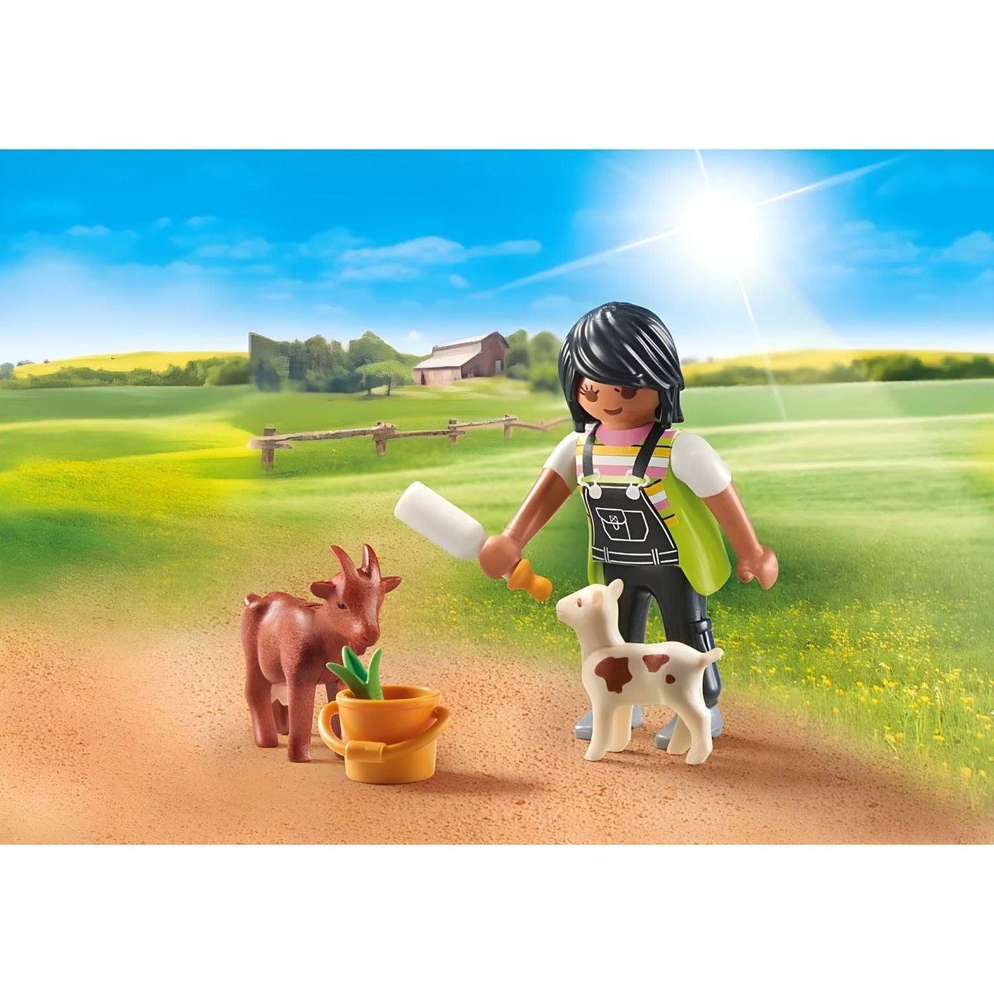 Playmobil 71759 Mulher com cabras com figura feminina, cabra, cabrito, balde e biberão