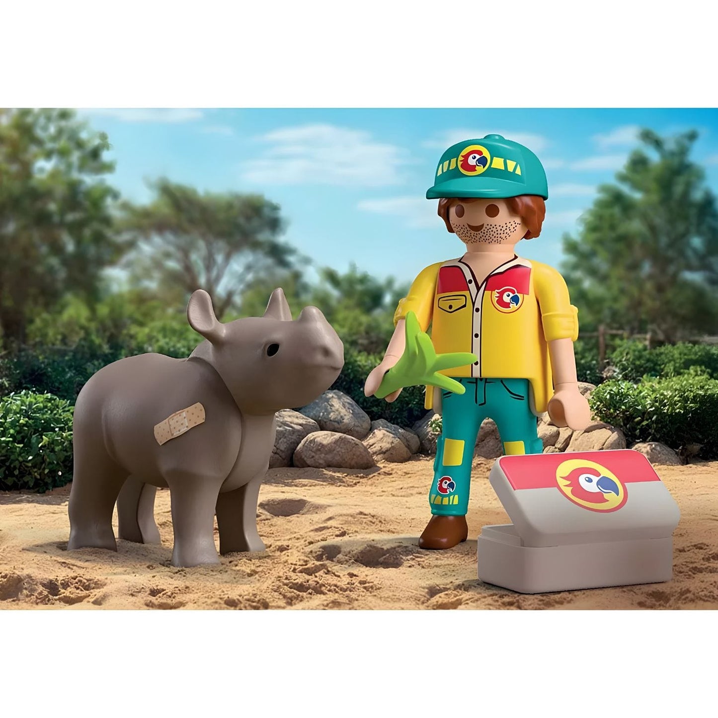 Playmobil 72025 DuoPack Guarda com rinoceronte em cena de proteção e cuidado