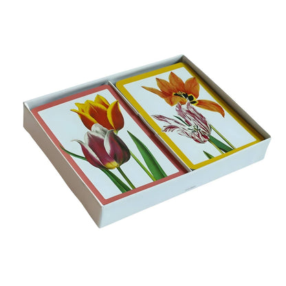 Baraja de Cartas Doble Tulipanes Piatnik con ilustraciones florales coloridas y caja doble