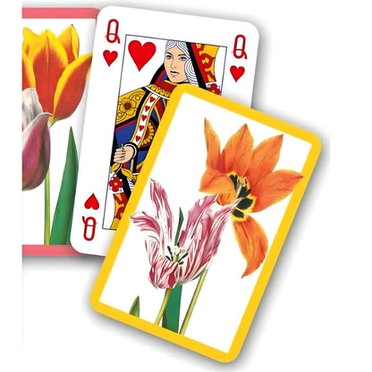 Baraja de Cartas Doble Tulipanes Piatnik con ilustraciones florales coloridas y caja doble