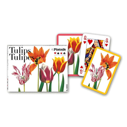 Baraja de Cartas Doble Tulipanes Piatnik con ilustraciones florales coloridas y caja doble