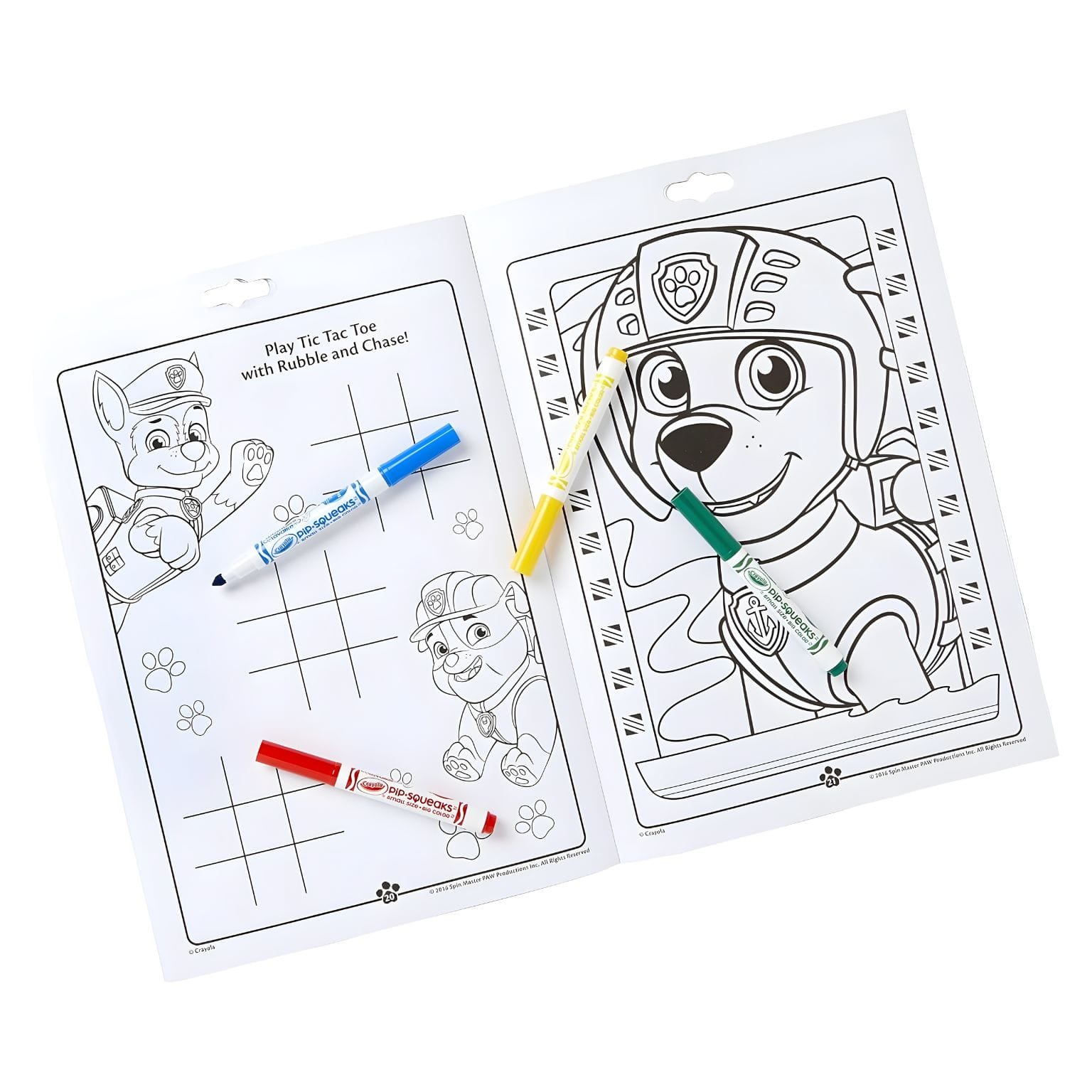 Bloco de atividades da Patrulha Pata Crayola com páginas para colorir e jogos criativos