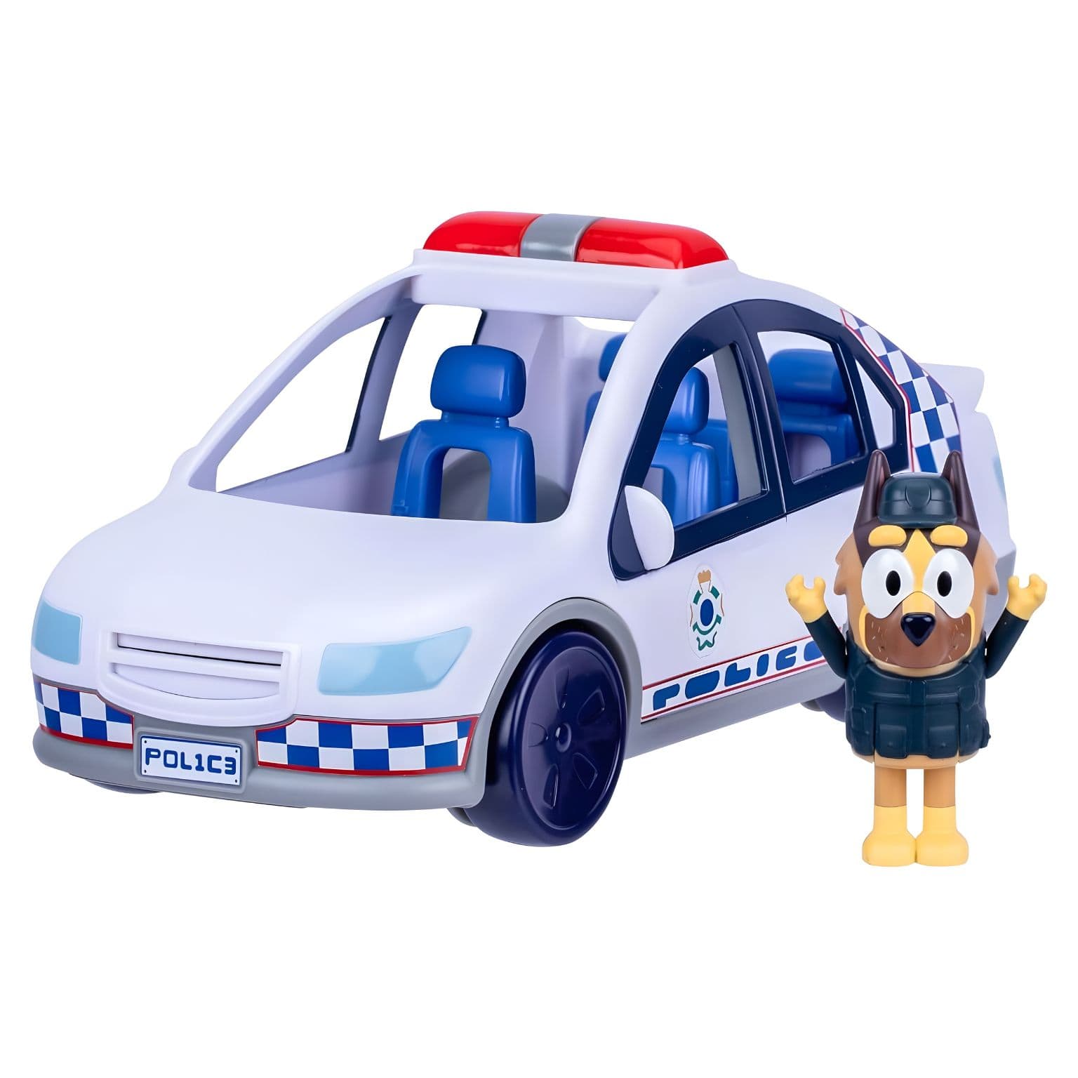Carro Polícia Bluey visto de outro ângulo para fãs da série