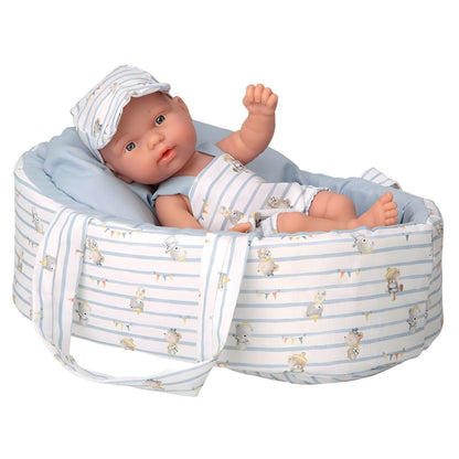 Muñeca Elegance 26 cm con capazo azul en imagen de producto