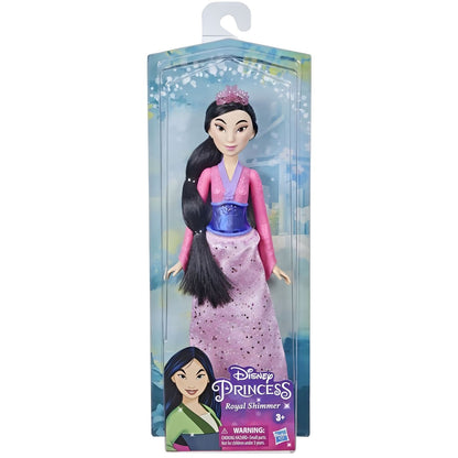 Muñeca Princesa Disney - Mulan con vestido rosa brillante y pelo negro largo