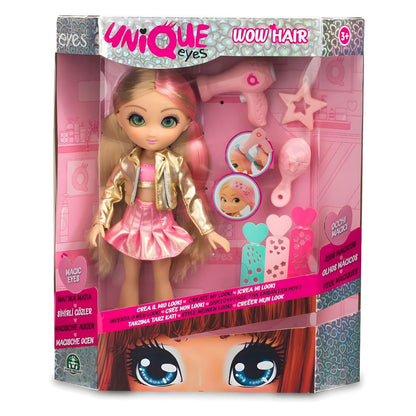 Muñeca Unique Eyes Amy Total Look con vestido dorado y chaleco