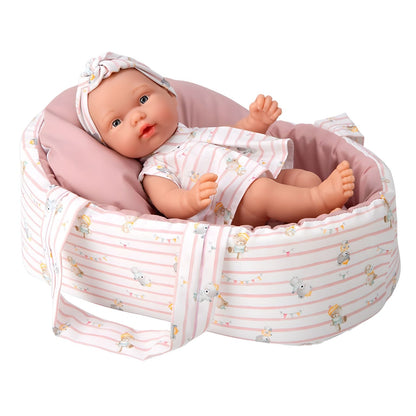 Muñeca Elegance 26 cm con capazo rosa en detalle del producto