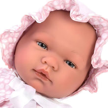 Boneca Maria com pique rosa com touca e capa rosa de bolinhas