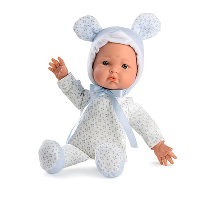 Muñeca Mimi Azul 36 cm con gorro azul claro y expresión tierna