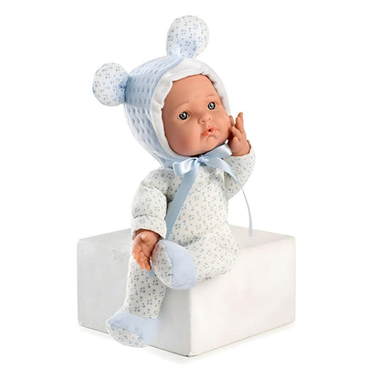 Muñeca Mimi Azul 36 cm con gorro azul claro y expresión tierna