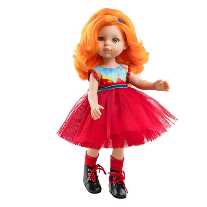 Muñeca Susana de Paola Reina con cabello naranja y vestido rojo con vuelo