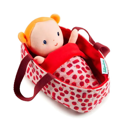 Muñeca de trapo Anais con moisés para juegos de cuidado y ternura