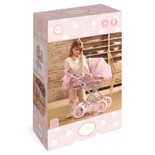 Carrinho de Passeio Grande para Bonecas La Nina rosa com estrelas e mala para passeios imaginários