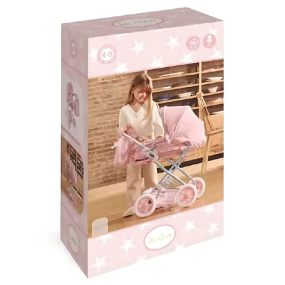 Cochecito Grande para Muñecas La Nina rosa con estrellas y bolsa para paseos imaginarios