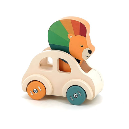 Coche infantil león con ruedas para aventuras de fantasía