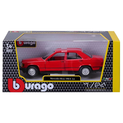 Coche de Juguete Mercedes 190 E 2.6 rojo Bburago con puertas abiertas y embalaje original