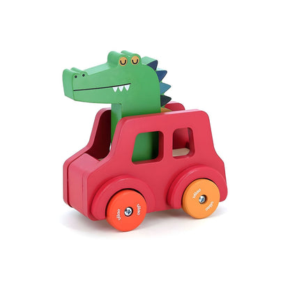Coche de Madera Cocodrilo para juegos de empuje e imaginación