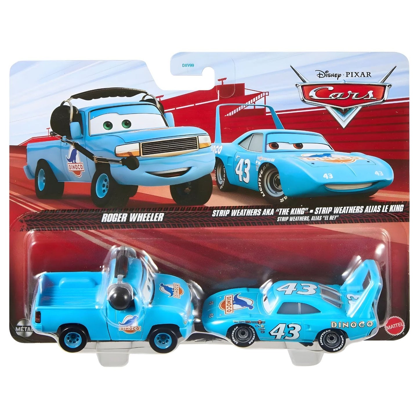 Cars Disney Pixar Roger Wheeler e The King em conjunto de corrida Dinoco
