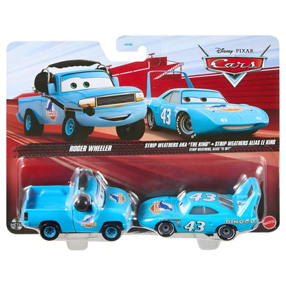Cars Disney Pixar Roger Wheeler y El Rey en conjunto de carrera Dinoco