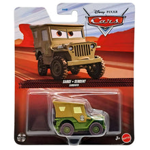 Carrinho Cars Disney Pixar Sarge em verde militar com olhar expressivo