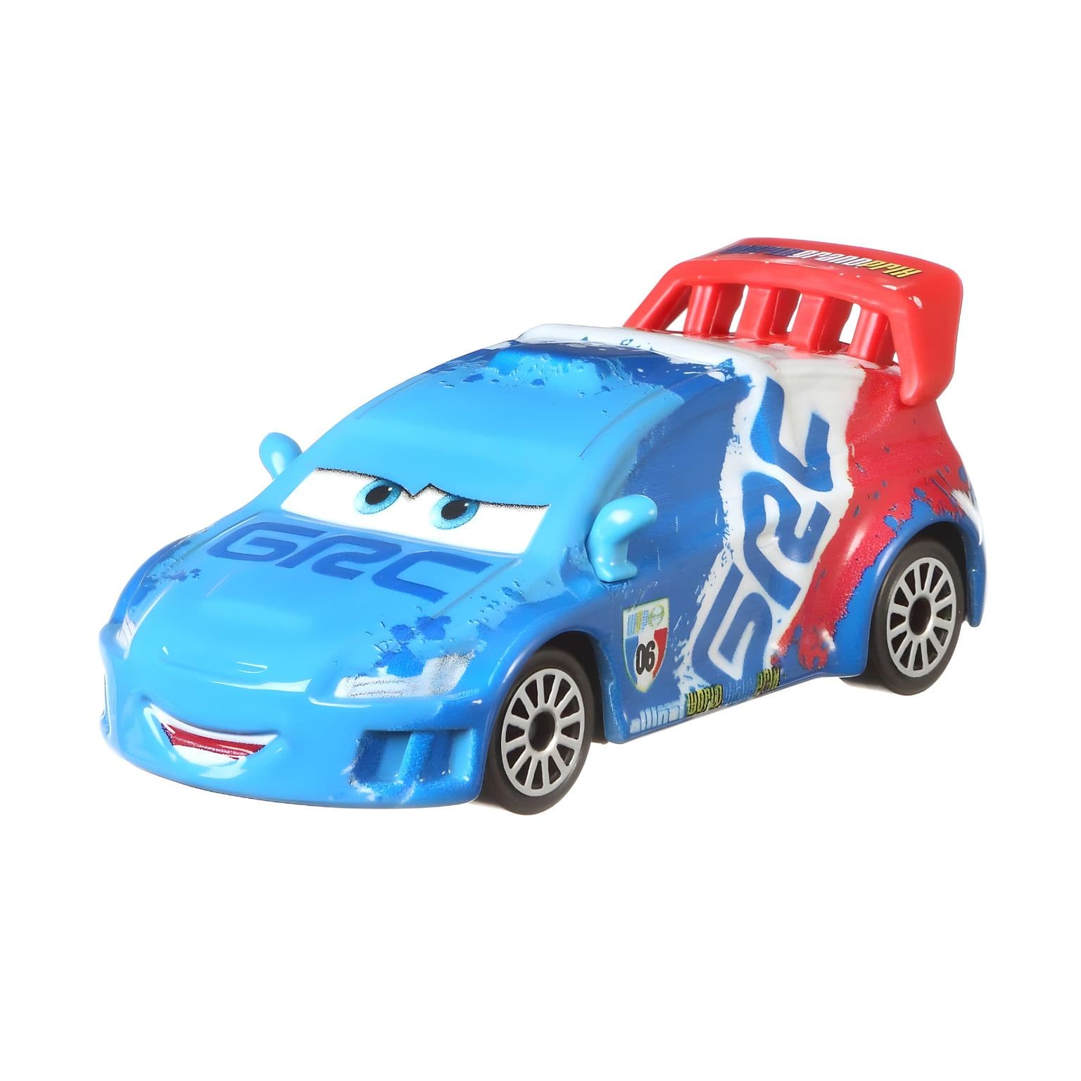Detalhe do carro de rali Cars Disney Raoul ÇaRoule