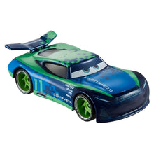 Cars Disney Chris Roamin azul e verde com número 11 e visual de corrida Disney Pixar Cars