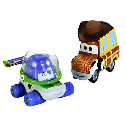 Miniaturas Disney Pixar Cars de Buzz Lightyear y Woody juntas, inspiradas en Toy Story.