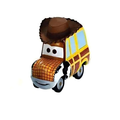 Coche en miniatura Cars Woody inspirado en Toy Story, camioneta marrón con sombrero de vaquero en el techo.