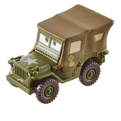 Coche Cars Disney Pixar Sarge en verde militar con mirada expresiva