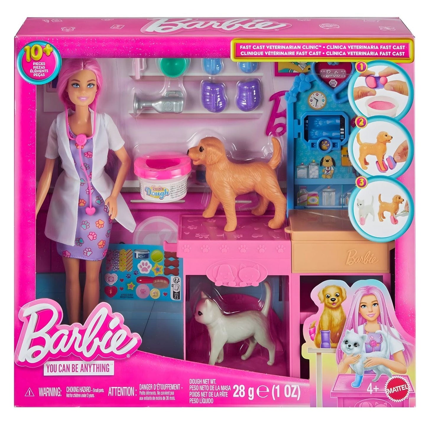 Clínica Veterinária da boneca Barbie com boneca veterinária e animais para brincar ao consultório