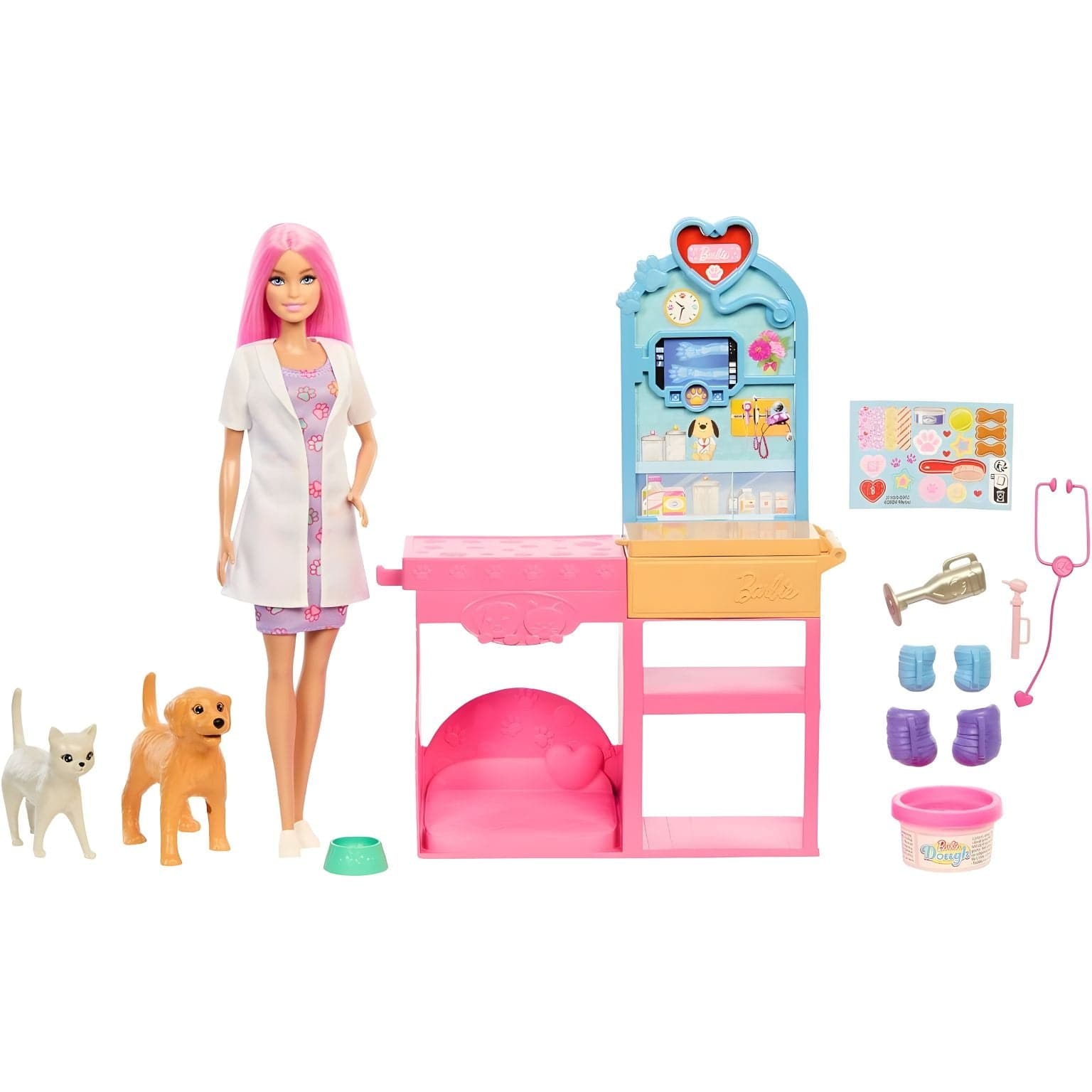 Clínica Veterinária da boneca Barbie com boneca veterinária e animais para brincar ao consultório