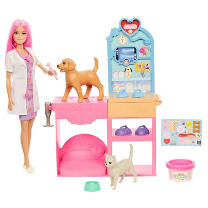 Clínica Veterinaria de la muñeca Barbie con muñeca veterinaria y animales para jugar a la consulta