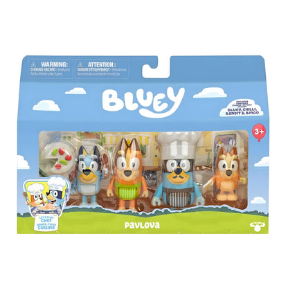 Conjunto de la familia Bluey Pavlova de Moose Toys con cuatro figuras y accesorios