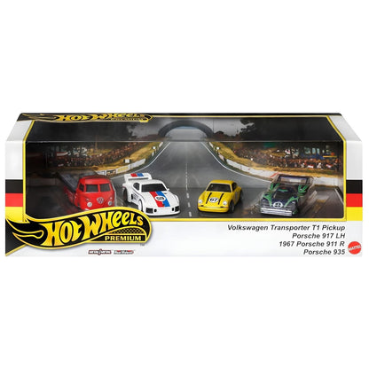 Set Hot Wheels - Porsche Rennsport con coches Porsche y furgoneta de asistencia en embalaje premium