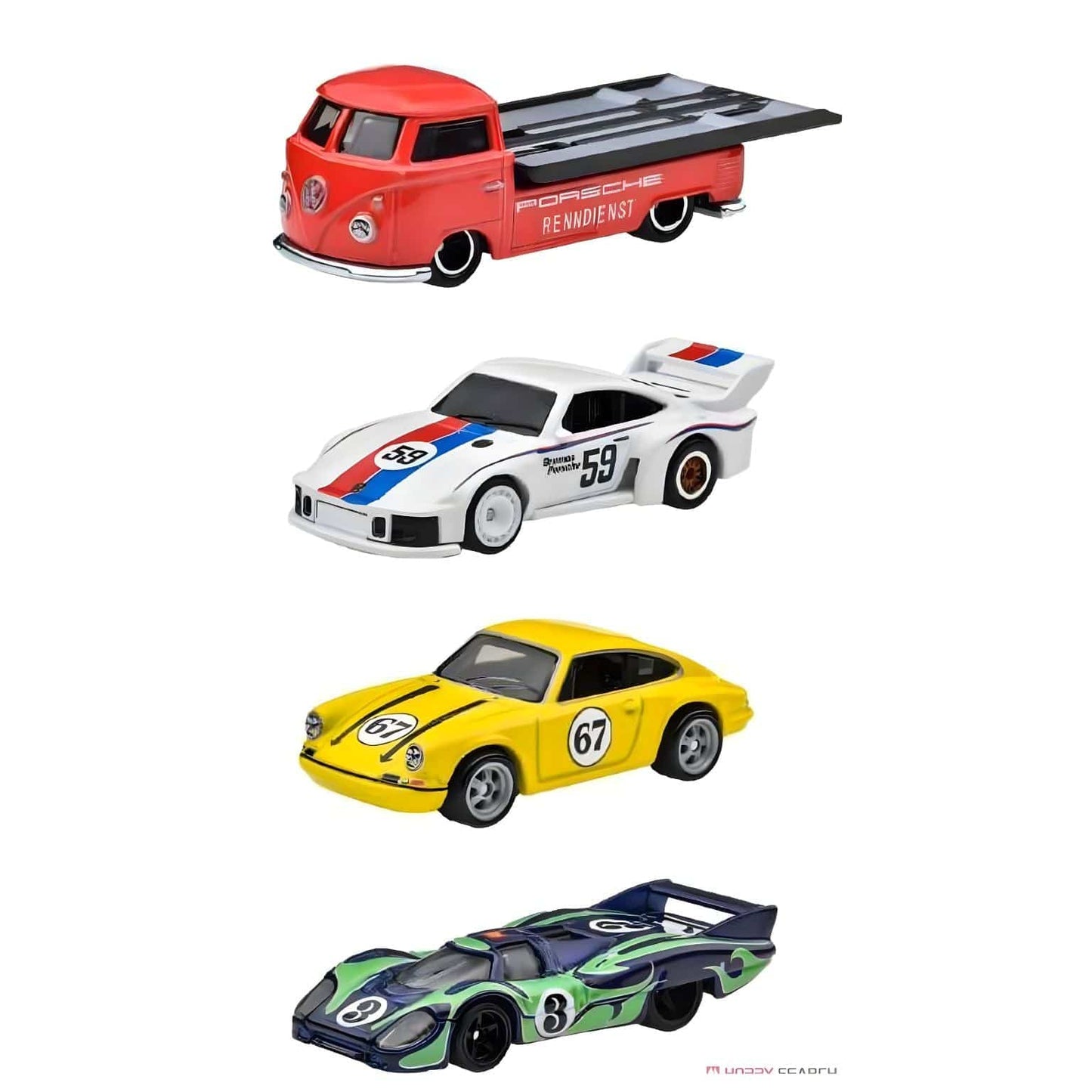 Conjunto Hot Wheels - Porsche Rennsport com carros Porsche e carrinha de assistência em embalagem premium