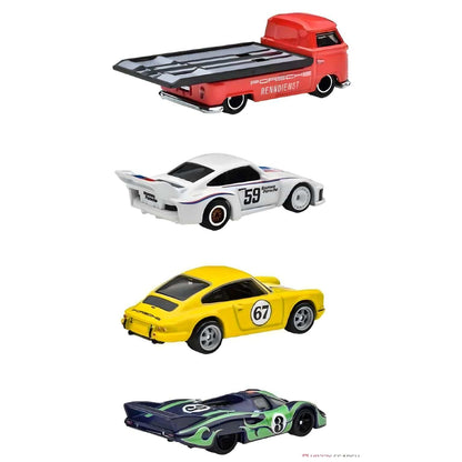 Set Hot Wheels - Porsche Rennsport con coches Porsche y furgoneta de asistencia en embalaje premium