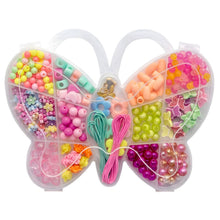 Conjunto de Contas Princesa Lillifee com contas coloridas, flores, borboletas e exemplos de pulseiras infantis