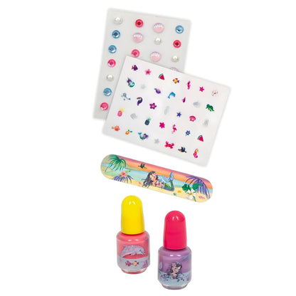 Conjunto de Uñas Nella Nixe con esmaltes de colores, pegatinas y lima de sirena