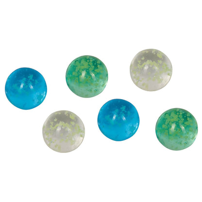 Conjunto de canicas grandes fluorescentes azules, verdes y transparentes de Spiegelburg