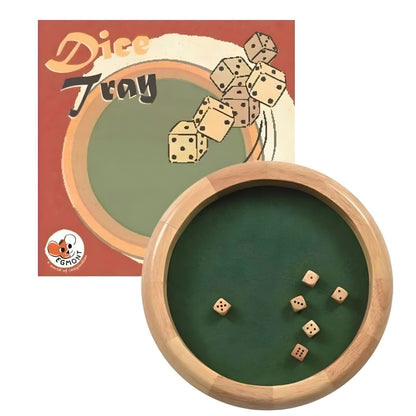 Conjunto Bandeja y Dados de Madera con dados y piezas numeradas para juego familiar