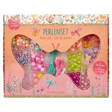 Conjunto de Contas Princesa Lillifee com contas coloridas, flores, borboletas e exemplos de pulseiras infantis