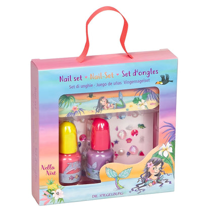 Conjunto de Uñas Nella Nixe con esmaltes de colores, pegatinas y lima de sirena