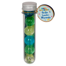 Conjunto de berlindes grandes florescentes azuis, verdes e transparentes da Spiegelburg