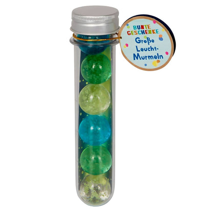 Conjunto de canicas grandes fluorescentes azules, verdes y transparentes de Spiegelburg