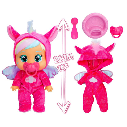 Boneca Hannah, fato rosa e acessórios com indicação de 26 cm de altura